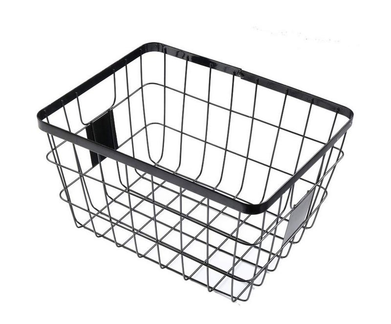 DODXIAOBEUL Handmade -Open Storage Bread Food Basket,Kitchen Cabinet and Pantry Storage Organizer Bin & Containers- Two Cut-Out Handles Wire Metal with Canvas Lining 13x10x7.5 Inches Black - Image 2